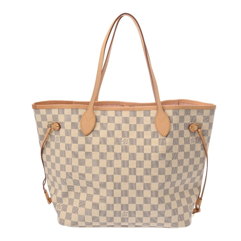 Louis Vuitton Damier Azur White Neverfull Rose Pink Ballerine Canvas Tote Bag